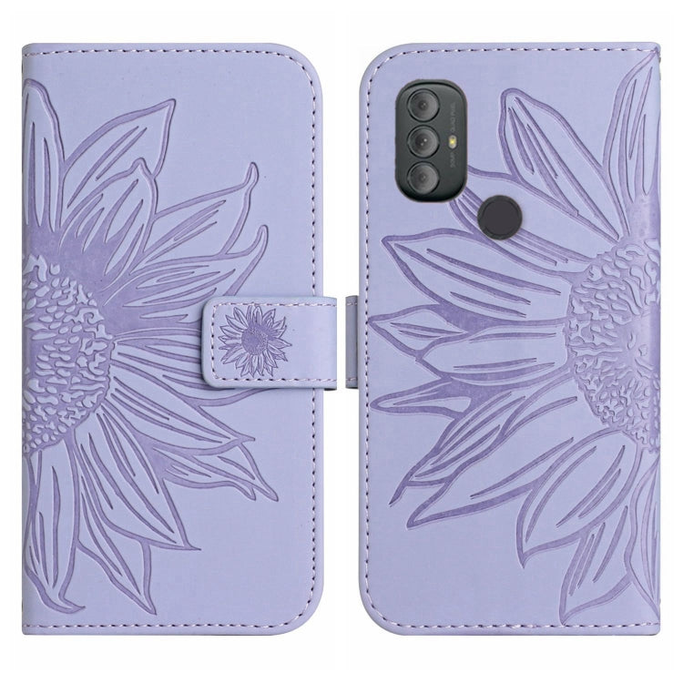 For Motorola Moto G Power 2022 Skin Feel Sun Flower Pattern Flip Leather Phone Case with Lanyard