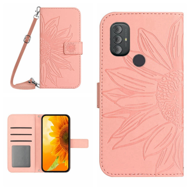 For Motorola Moto G Power 2022 Skin Feel Sun Flower Pattern Flip Leather Phone Case with Lanyard