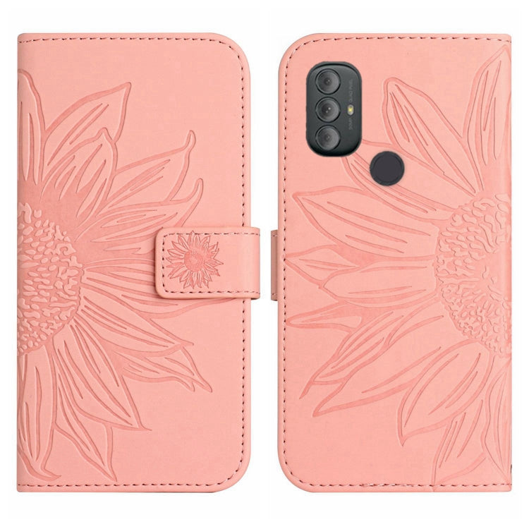 For Motorola Moto G Power 2022 Skin Feel Sun Flower Pattern Flip Leather Phone Case with Lanyard