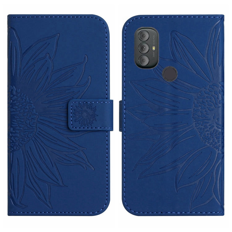 For Motorola Moto G Power 2022 Skin Feel Sun Flower Pattern Flip Leather Phone Case with Lanyard