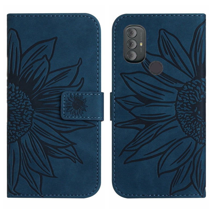 For Motorola Moto G Power 2022 Skin Feel Sun Flower Pattern Flip Leather Phone Case with Lanyard