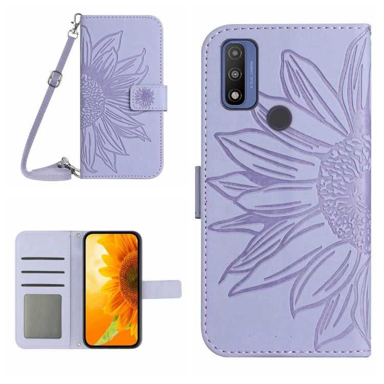 For Motorola Moto G Pure 2021 Skin Feel Sun Flower Pattern Flip Leather Phone Case with Lanyard