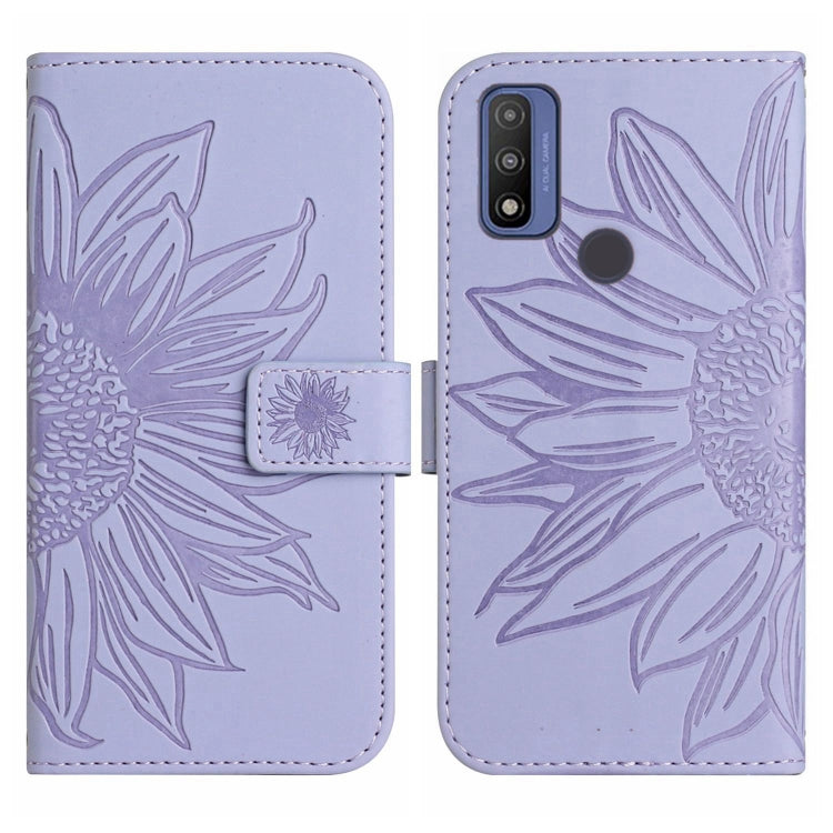 For Motorola Moto G Pure 2021 Skin Feel Sun Flower Pattern Flip Leather Phone Case with Lanyard