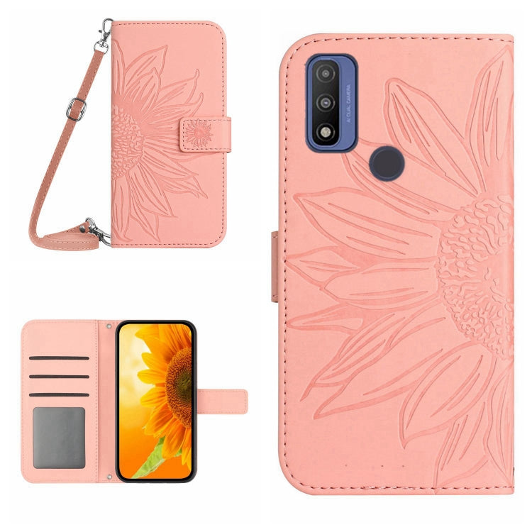 For Motorola Moto G Pure 2021 Skin Feel Sun Flower Pattern Flip Leather Phone Case with Lanyard