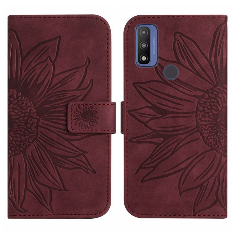For Motorola Moto G Pure 2021 Skin Feel Sun Flower Pattern Flip Leather Phone Case with Lanyard