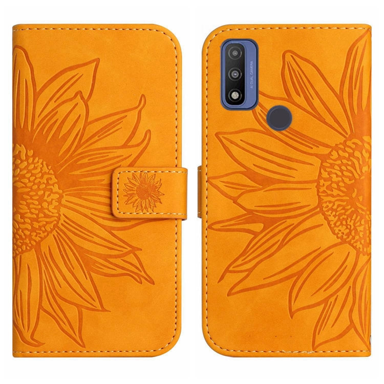 For Motorola Moto G Pure 2021 Skin Feel Sun Flower Pattern Flip Leather Phone Case with Lanyard