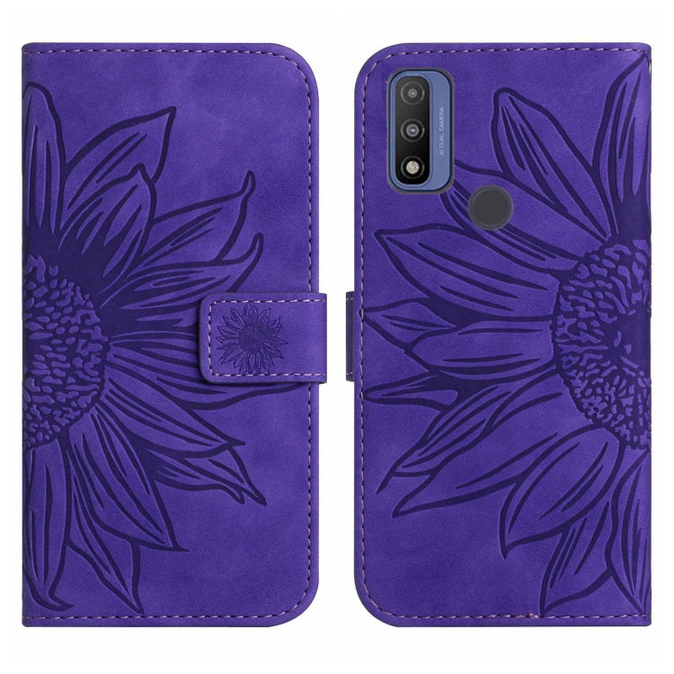 For Motorola Moto G Pure 2021 Skin Feel Sun Flower Pattern Flip Leather Phone Case with Lanyard