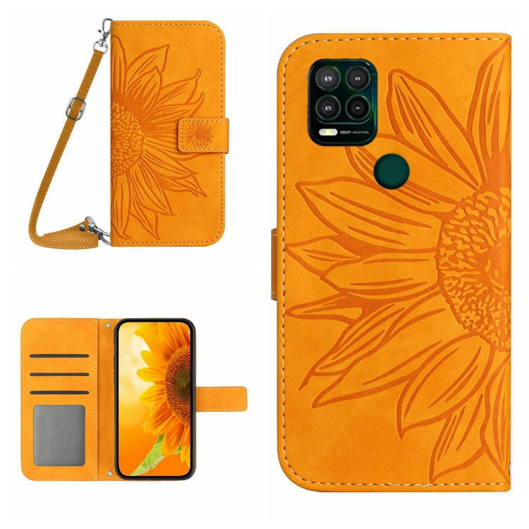 For Motorola Moto G Stylus 5G Skin Feel Sun Flower Pattern Flip Leather Phone Case with Lanyard