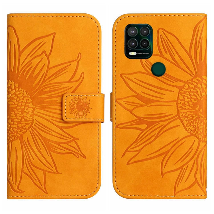 For Motorola Moto G Stylus 5G Skin Feel Sun Flower Pattern Flip Leather Phone Case with Lanyard