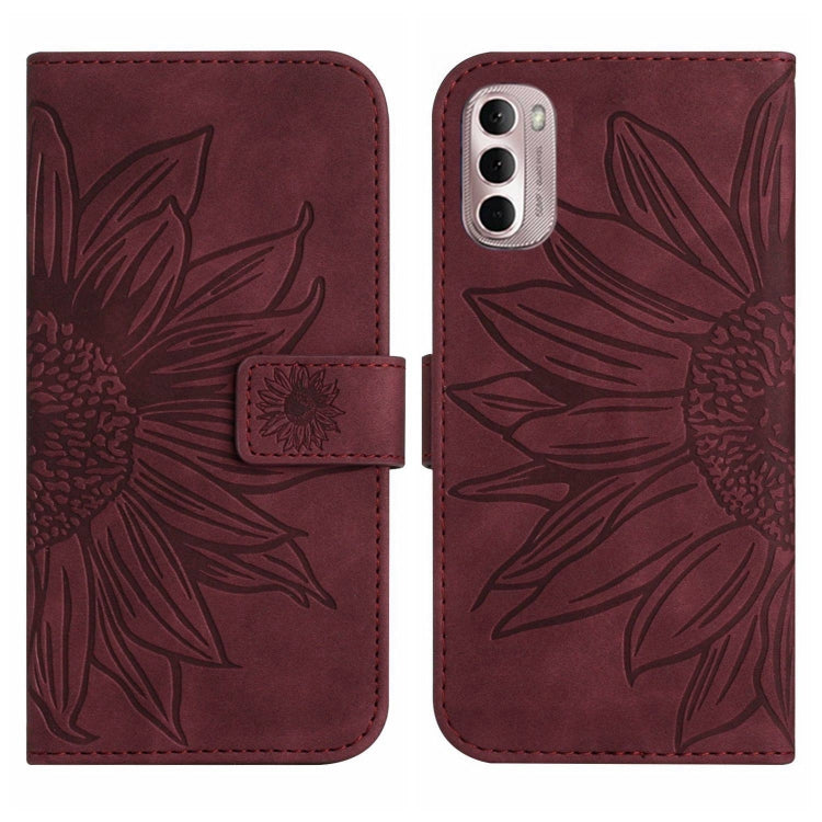 For Motorola Moto G Stylus 5G 2022 Skin Feel Sun Flower Pattern Flip Leather Phone Case with Lanyard