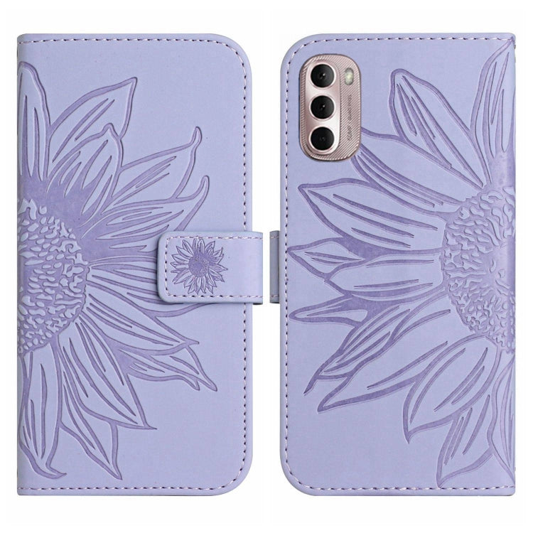 For Motorola Moto G Stylus 2022 4G Skin Feel Sun Flower Pattern Flip Leather Phone Case with Lanyard