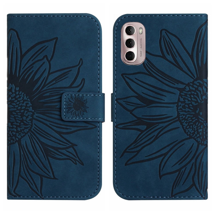 For Motorola Moto G Stylus 2022 4G Skin Feel Sun Flower Pattern Flip Leather Phone Case with Lanyard