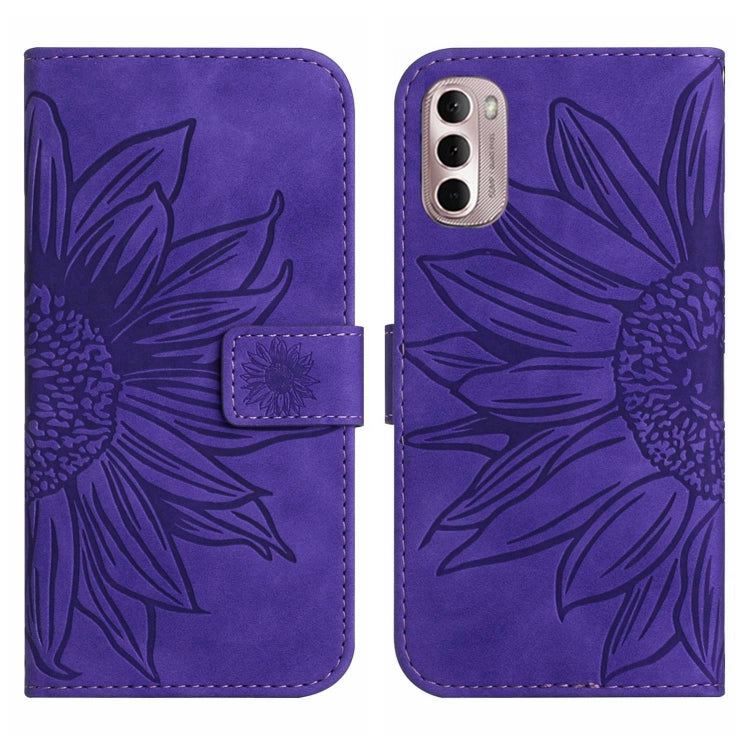 For Motorola Moto G Stylus 2022 4G Skin Feel Sun Flower Pattern Flip Leather Phone Case with Lanyard