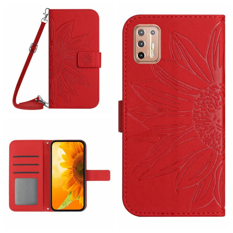 For Motorola Moto G9 Plus Skin Feel Sun Flower Pattern Flip Leather Phone Case with Lanyard
