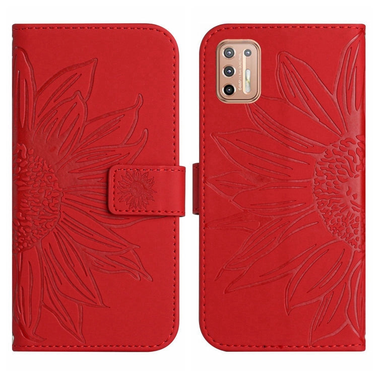 For Motorola Moto G9 Plus Skin Feel Sun Flower Pattern Flip Leather Phone Case with Lanyard