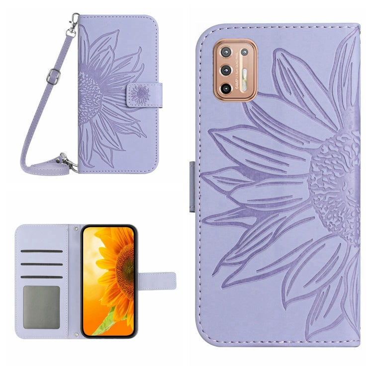 For Motorola Moto G9 Plus Skin Feel Sun Flower Pattern Flip Leather Phone Case with Lanyard