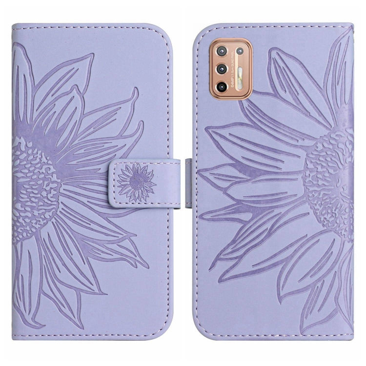 For Motorola Moto G9 Plus Skin Feel Sun Flower Pattern Flip Leather Phone Case with Lanyard