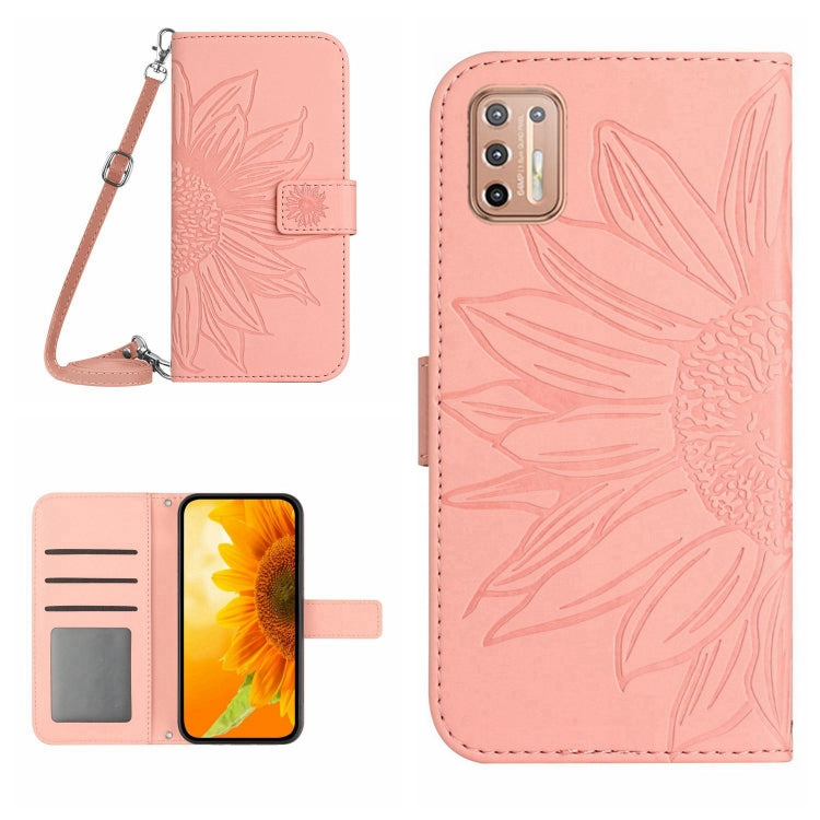 For Motorola Moto G9 Plus Skin Feel Sun Flower Pattern Flip Leather Phone Case with Lanyard