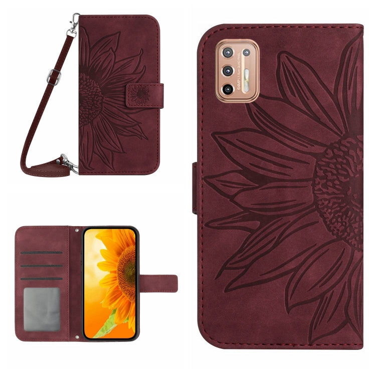 For Motorola Moto G9 Plus Skin Feel Sun Flower Pattern Flip Leather Phone Case with Lanyard
