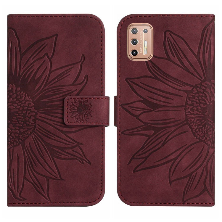 For Motorola Moto G9 Plus Skin Feel Sun Flower Pattern Flip Leather Phone Case with Lanyard