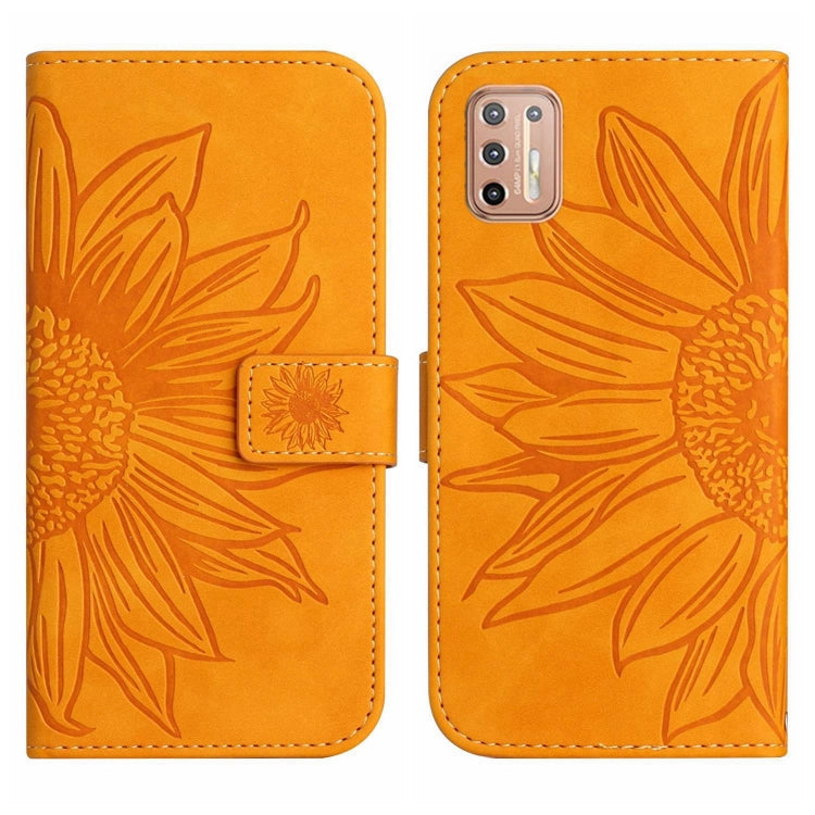 For Motorola Moto G9 Plus Skin Feel Sun Flower Pattern Flip Leather Phone Case with Lanyard