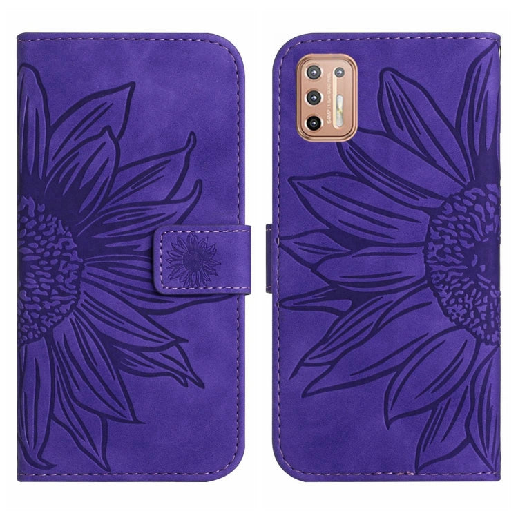 For Motorola Moto G9 Plus Skin Feel Sun Flower Pattern Flip Leather Phone Case with Lanyard