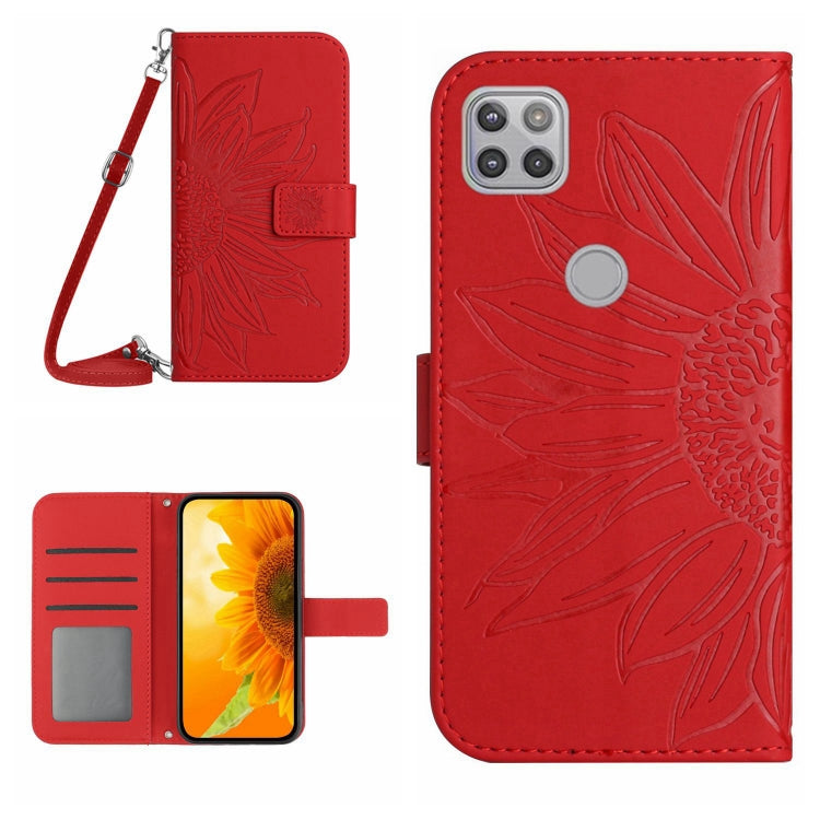 For Motorola Moto G9 Power Skin Feel Sun Flower Pattern Flip Leather Phone Case with Lanyard