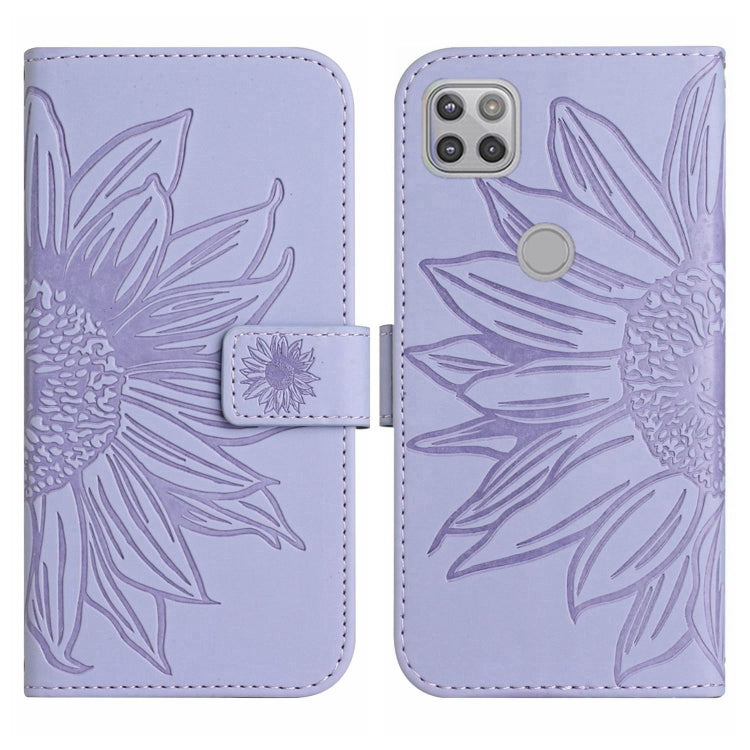 For Motorola Moto G9 Power Skin Feel Sun Flower Pattern Flip Leather Phone Case with Lanyard