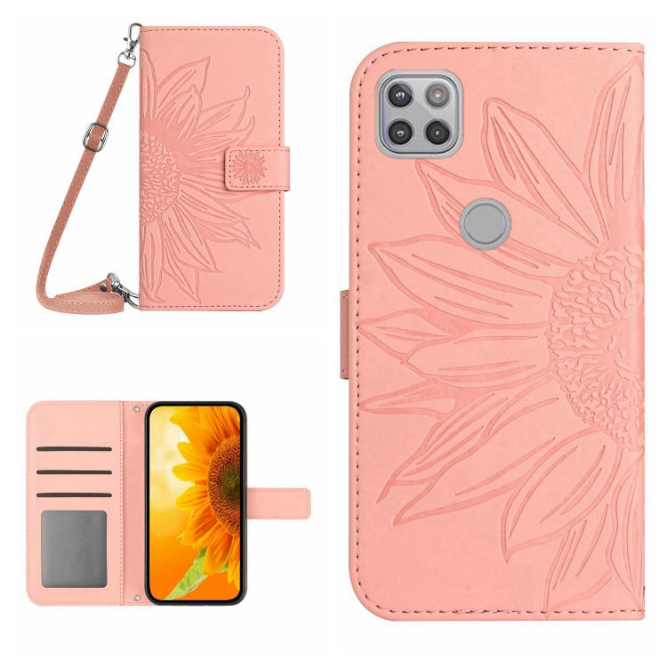 For Motorola Moto G9 Power Skin Feel Sun Flower Pattern Flip Leather Phone Case with Lanyard