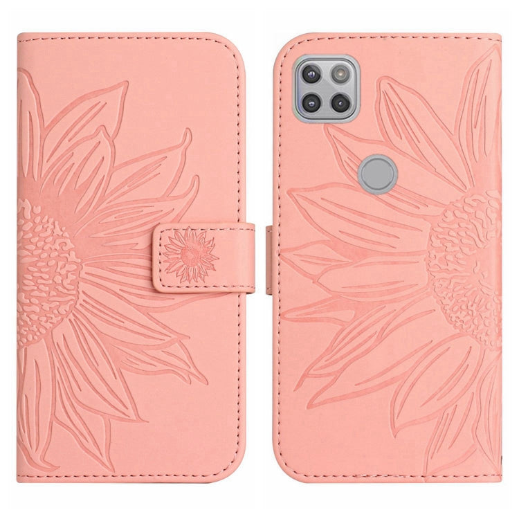 For Motorola Moto G9 Power Skin Feel Sun Flower Pattern Flip Leather Phone Case with Lanyard