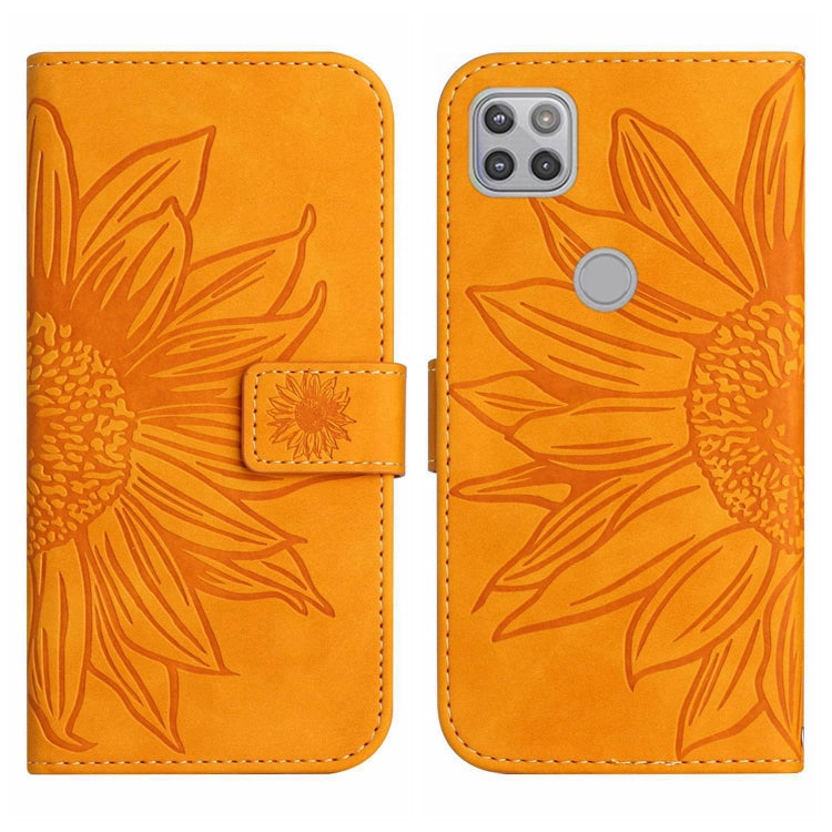 For Motorola Moto G9 Power Skin Feel Sun Flower Pattern Flip Leather Phone Case with Lanyard