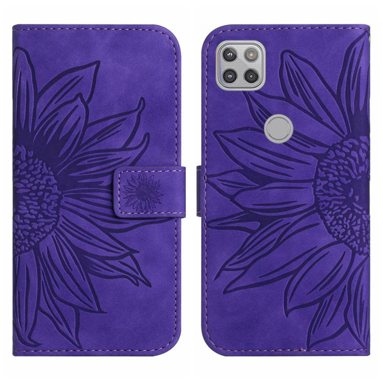 For Motorola Moto G9 Power Skin Feel Sun Flower Pattern Flip Leather Phone Case with Lanyard