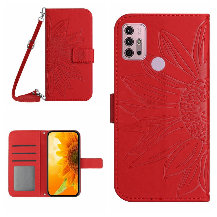 For Motorola Moto G10/G20/G30 Skin Feel Sun Flower Pattern Flip Leather Phone Case with Lanyard