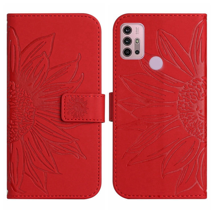 For Motorola Moto G10/G20/G30 Skin Feel Sun Flower Pattern Flip Leather Phone Case with Lanyard