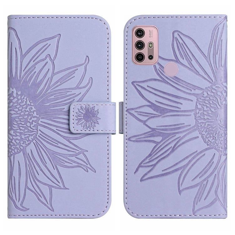 For Motorola Moto G10/G20/G30 Skin Feel Sun Flower Pattern Flip Leather Phone Case with Lanyard