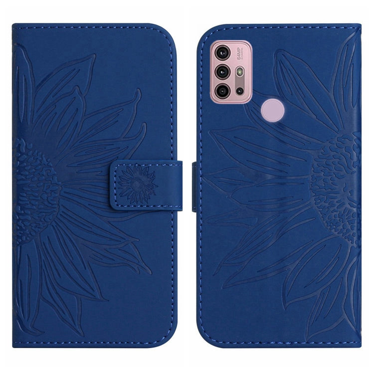 For Motorola Moto G10/G20/G30 Skin Feel Sun Flower Pattern Flip Leather Phone Case with Lanyard