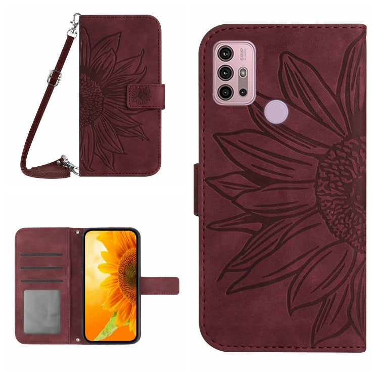 For Motorola Moto G10/G20/G30 Skin Feel Sun Flower Pattern Flip Leather Phone Case with Lanyard