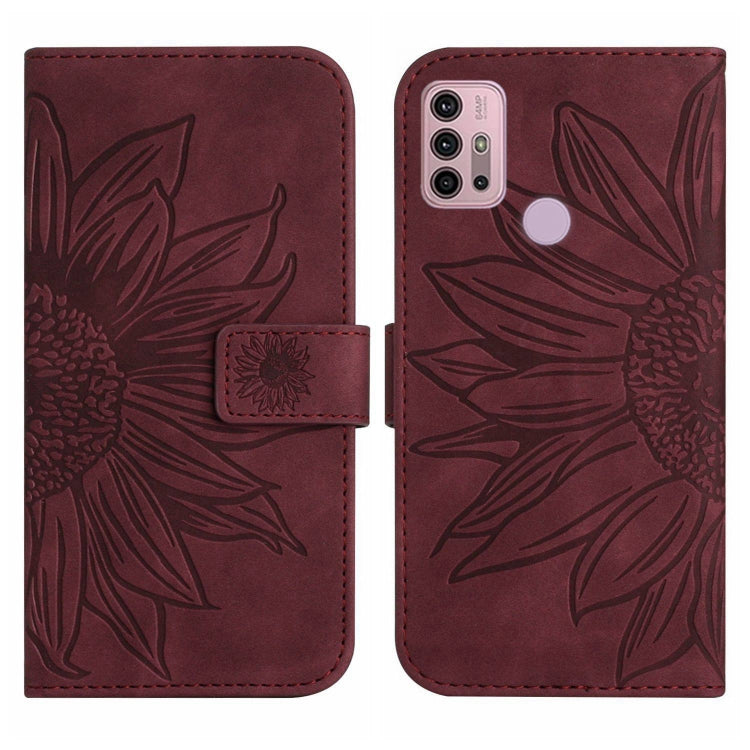 For Motorola Moto G10/G20/G30 Skin Feel Sun Flower Pattern Flip Leather Phone Case with Lanyard