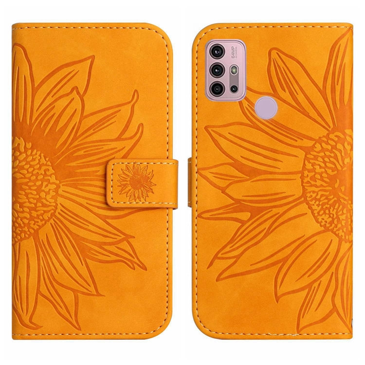 For Motorola Moto G10/G20/G30 Skin Feel Sun Flower Pattern Flip Leather Phone Case with Lanyard