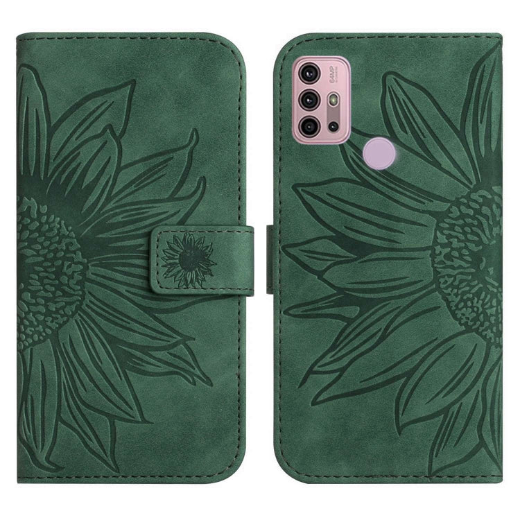 For Motorola Moto G10/G20/G30 Skin Feel Sun Flower Pattern Flip Leather Phone Case with Lanyard