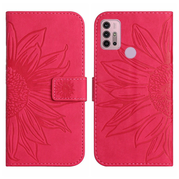 For Motorola Moto G10/G20/G30 Skin Feel Sun Flower Pattern Flip Leather Phone Case with Lanyard