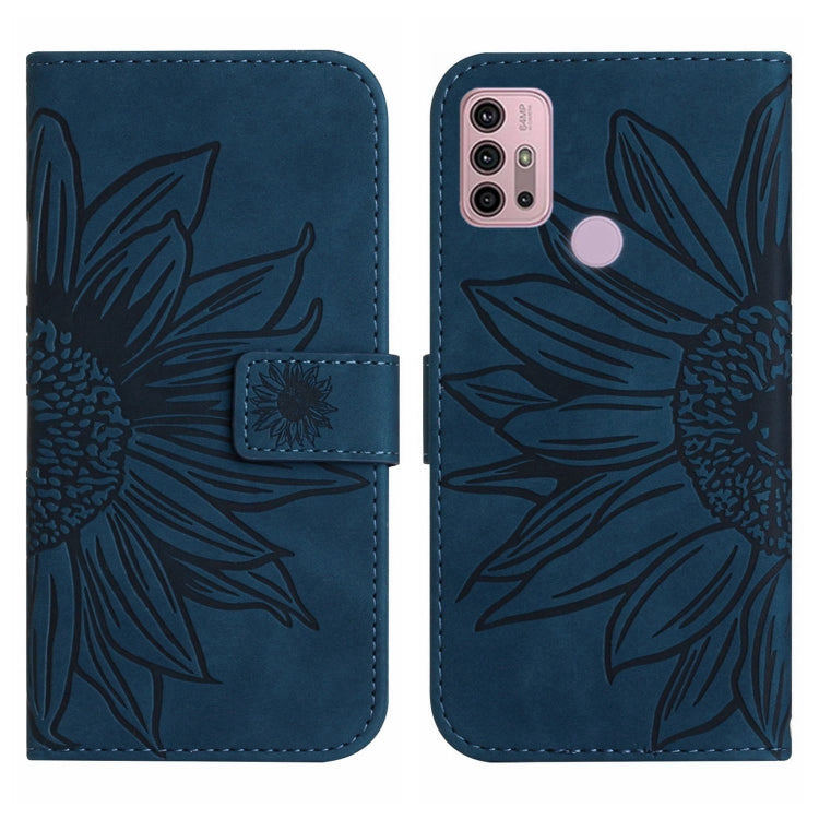 For Motorola Moto G10/G20/G30 Skin Feel Sun Flower Pattern Flip Leather Phone Case with Lanyard