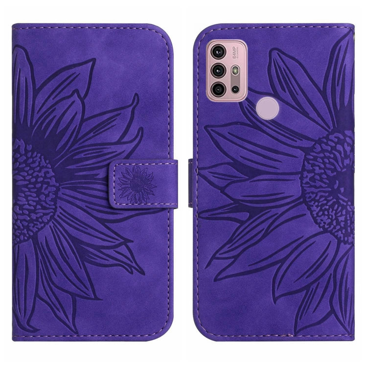 For Motorola Moto G10/G20/G30 Skin Feel Sun Flower Pattern Flip Leather Phone Case with Lanyard