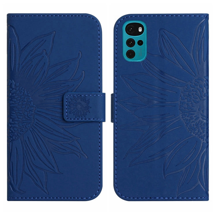 For Motorola Moto G22 Skin Feel Sun Flower Pattern Flip Leather Phone Case with Lanyard