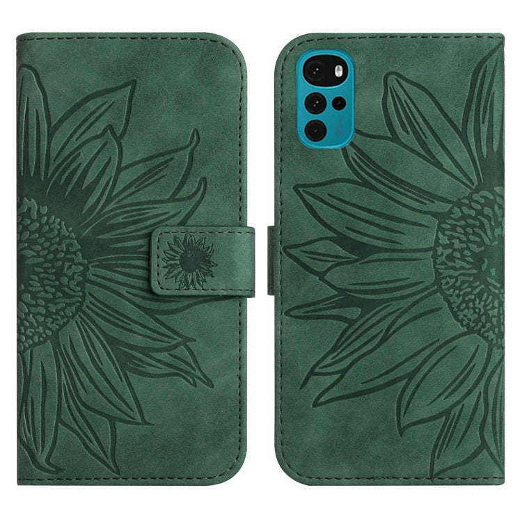 For Motorola Moto G22 Skin Feel Sun Flower Pattern Flip Leather Phone Case with Lanyard