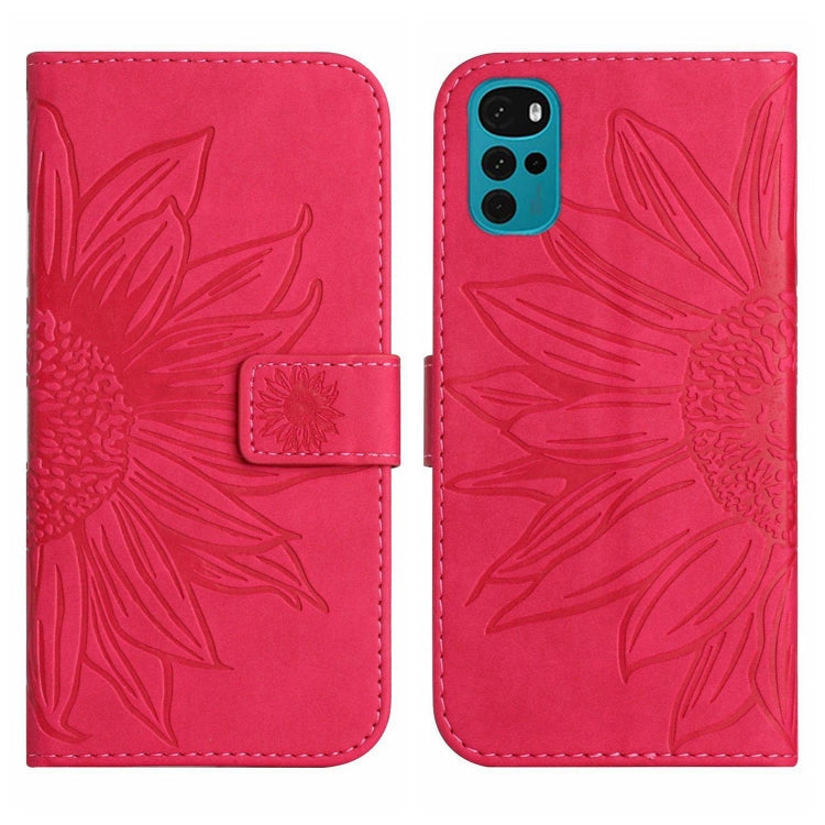 For Motorola Moto G22 Skin Feel Sun Flower Pattern Flip Leather Phone Case with Lanyard