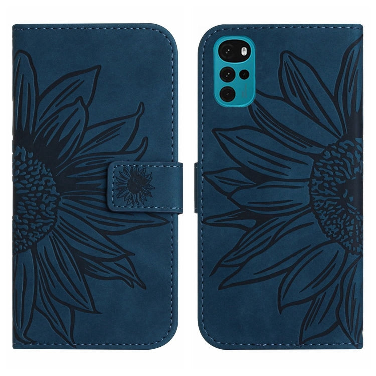 For Motorola Moto G22 Skin Feel Sun Flower Pattern Flip Leather Phone Case with Lanyard