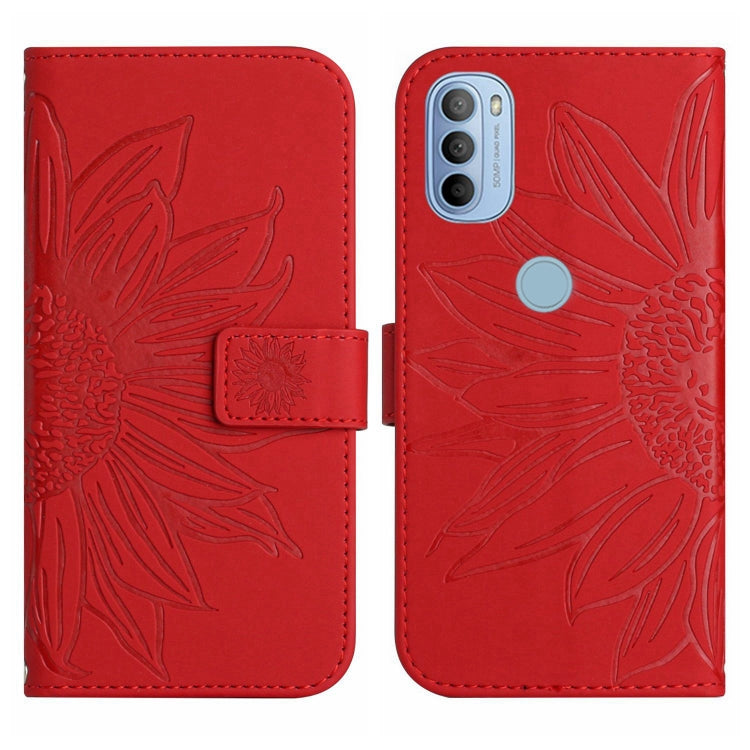 For Motorola Moto G31/G41 Skin Feel Sun Flower Pattern Flip Leather Phone Case with Lanyard