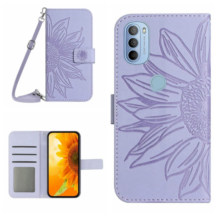 For Motorola Moto G31/G41 Skin Feel Sun Flower Pattern Flip Leather Phone Case with Lanyard