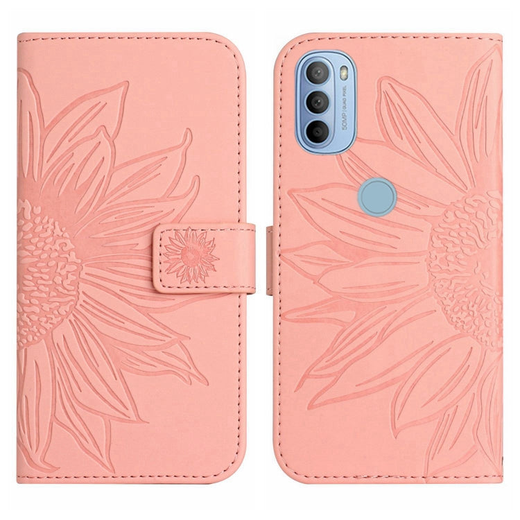 For Motorola Moto G31/G41 Skin Feel Sun Flower Pattern Flip Leather Phone Case with Lanyard